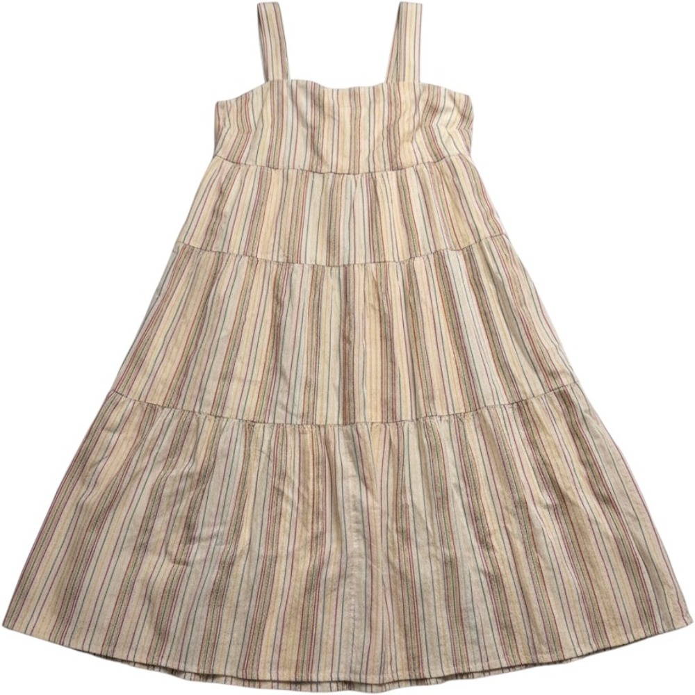 Madewell Rainbow Stripe Tiered Midi Dress Womens 2 Square Neck Sleeveless Cotton